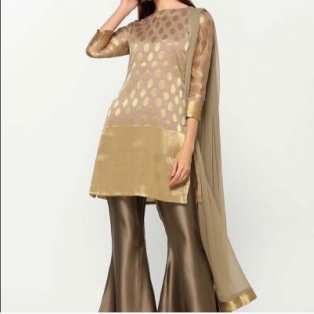 Golden Banarsi silk Sharara suit
